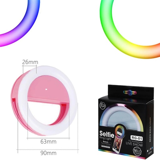 [TRITRI0026] ARO DE LUZ RECARGABLE PARA CELULAR DE 9CM RG-01 RGB MINI Rosa